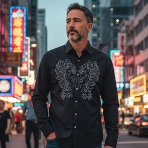 Avirex‎ Black Embroidered Long Sleeve Shirt Men's Size XL Streetwear